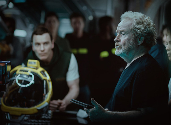 Michael Fassbender et Ridley Scott sur le tournage de Alien Covenant