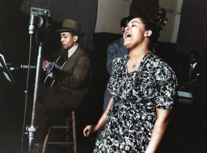 Billie Holiday and her band rehearsing at Commodore 1939 - Colorise par Don Peterson