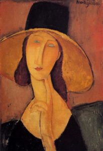 Ritratto di Jeanne Hepbuterne con un grande cappello - Modigliani