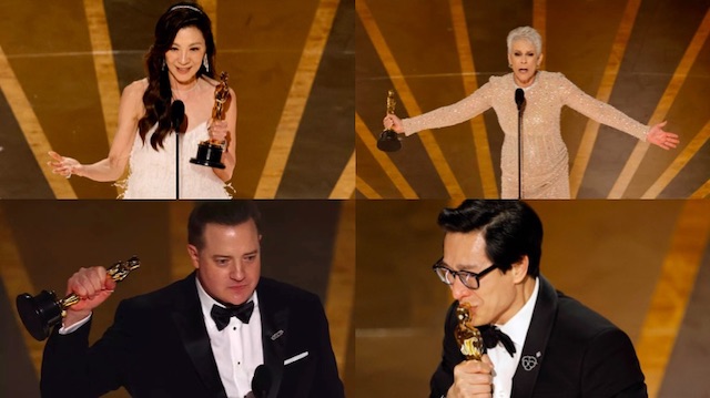 Oscars 2023 - Michelle Yeoh Jamie Lee curtis Ke Huy Quan - everything everywhere all at once - Brendan Fraser The Whale
